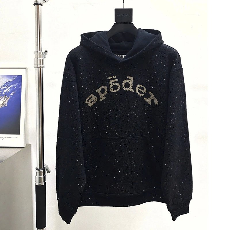Spider Hoodie Black Glitter Embroidered Hoodie