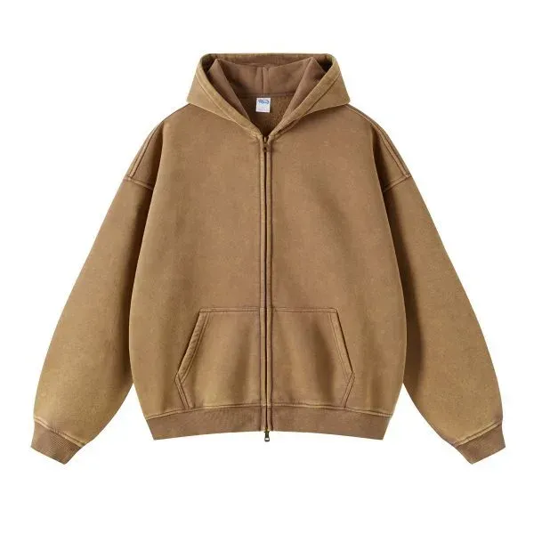Design Oversized Acid-Wash Green Zip-Up Hoodie - 26