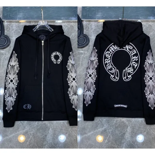 Chrome Hearts Floral Sleeve Zip-Up Hoodie Black - 1