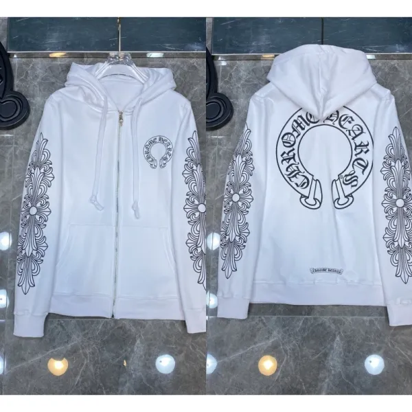 Chrome Hearts Floral Embroidery Zip-Up Hoodie White - 1