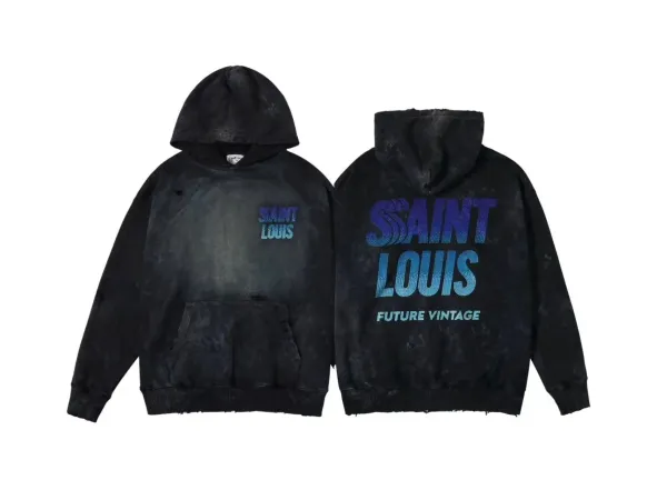 Saint Louis x Future Vintage Distressed Black Hoodie - 1