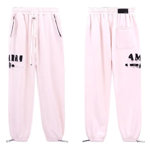 AMIRI Distressed Logo Sweatpants Pink - 1
