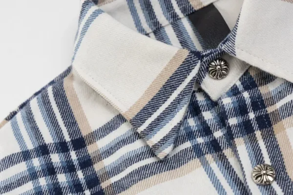 Chrome Hearts x Unknown Brand Plaid Shirt with Cross Appliqués Beige/Navy Shirt - 11