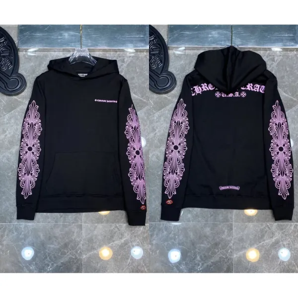 Chrome Hearts Floral Sleeve Hoodie Black with Pink Embroidery Hoodie - 1
