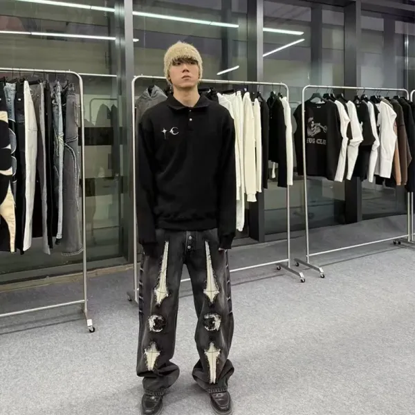 Yohji Yamamoto x CDG Play Black Waffle-Knit Polo Shirt - 11
