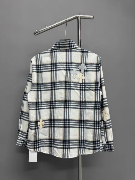 Chrome Hearts x Unknown Brand Plaid Shirt with Cross Appliqués Beige/Navy Shirt - 5