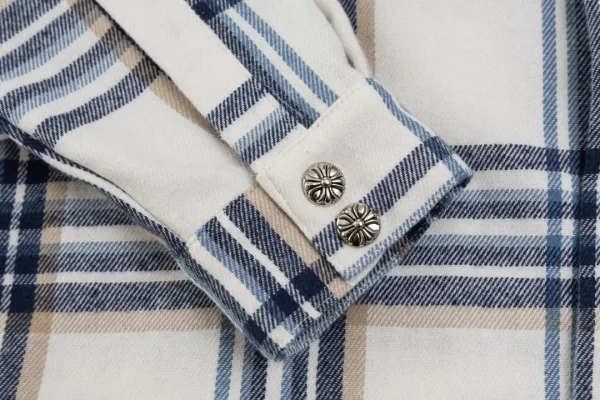 Chrome Hearts x Unknown Brand Plaid Shirt with Cross Appliqués Beige/Navy Shirt - 13
