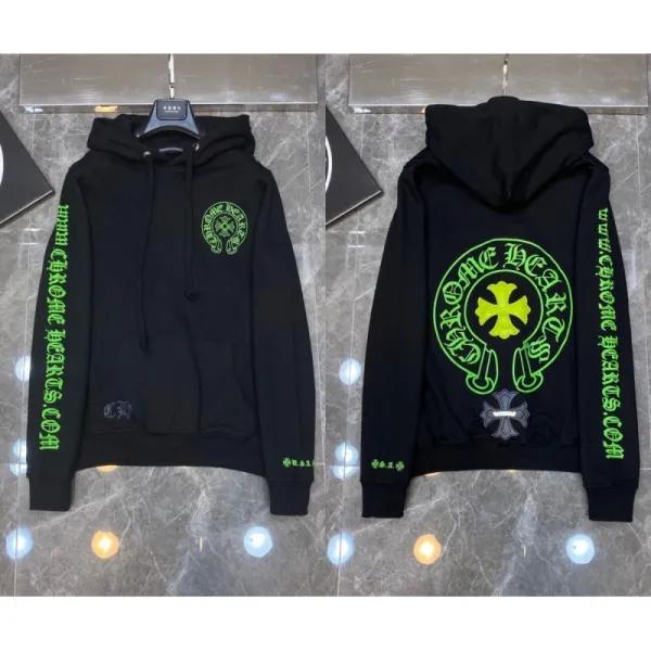 Chrome Hearts x Chrome Hearts Black Neon Green Logo Hoodie - 1