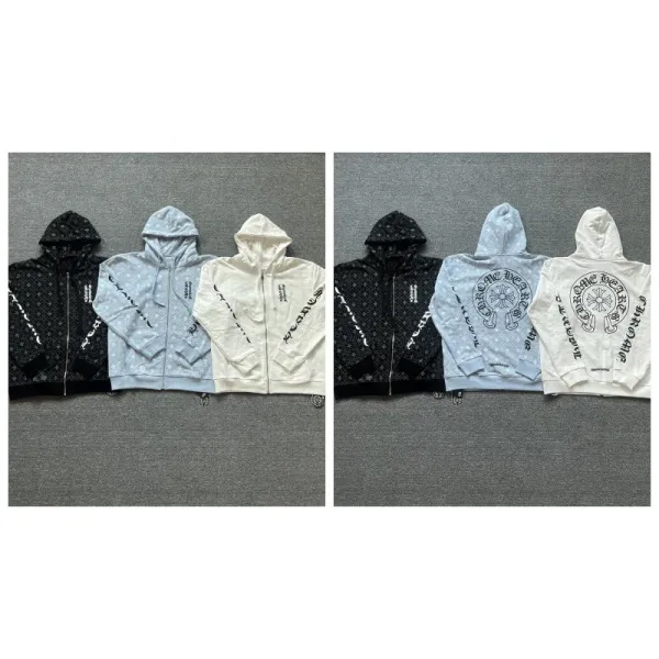 Chrome Hearts x Hoodie Full-Zip Logo Print Black Light Gray Cream Hoodie - 1