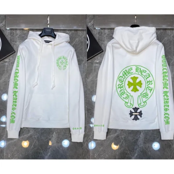 Chrome Hearts White Green Logo Hoodie - 1