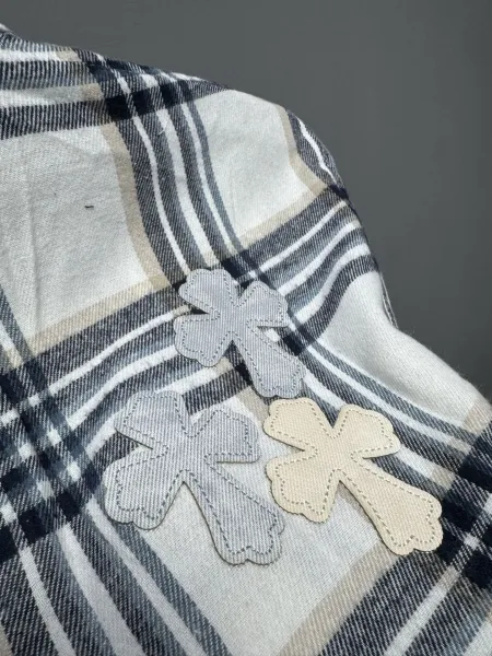 Chrome Hearts x Unknown Brand Plaid Shirt with Cross Appliqués Beige/Navy Shirt - 10