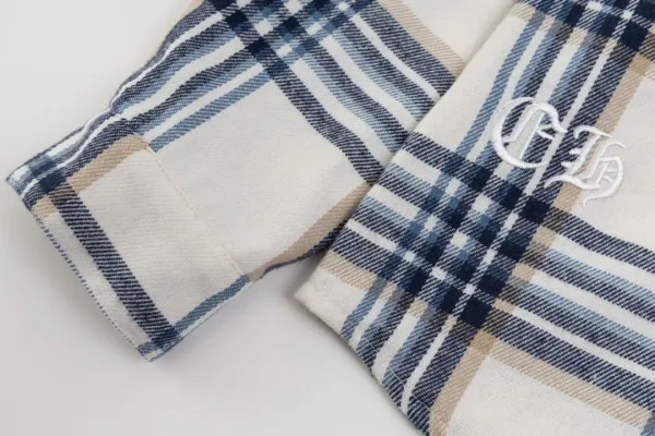 Chrome Hearts x Unknown Brand Plaid Shirt with Cross Appliqués Beige/Navy Shirt - 12
