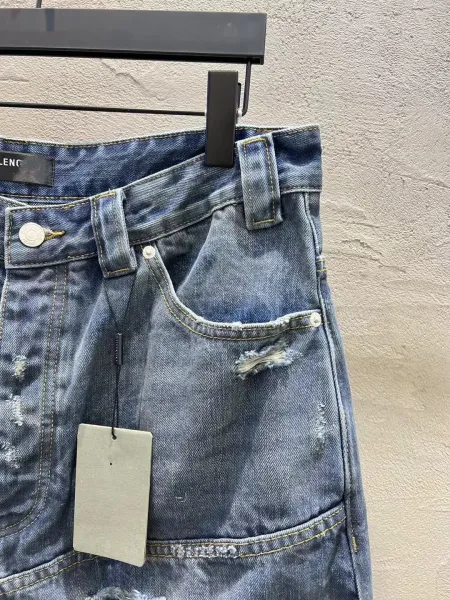 Design Distressed Wide-Leg Denim Shorts Blue - 6