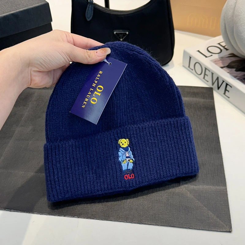 Ralph Lauren Polo Bear Beanie Gray Knit Hat - 16