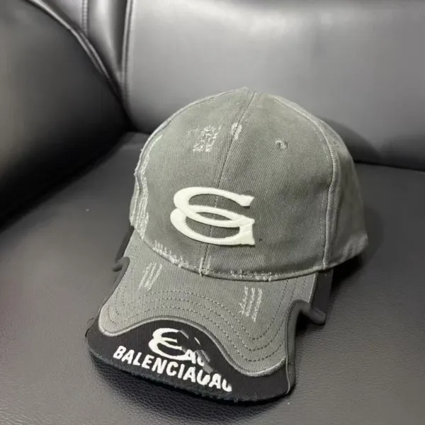 Balenciaga Distressed Logo Baseball Cap Gray - 1