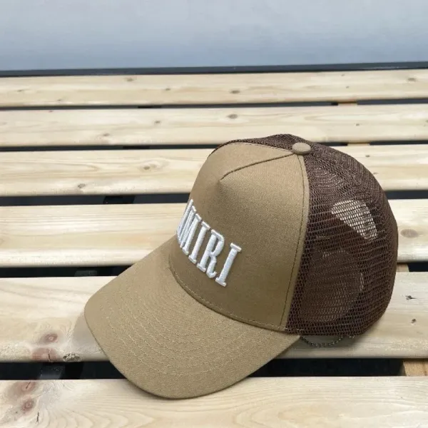 Amiri Logo Embroidered Trucker Cap Beige/Brown Baseball Cap - 1