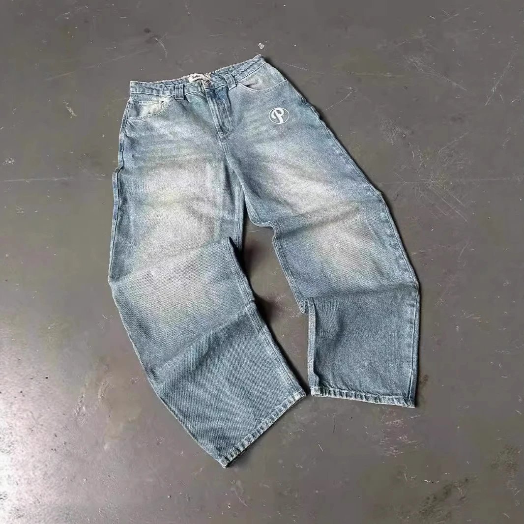 Jeans retro blue loose high waisted wide leg pants
