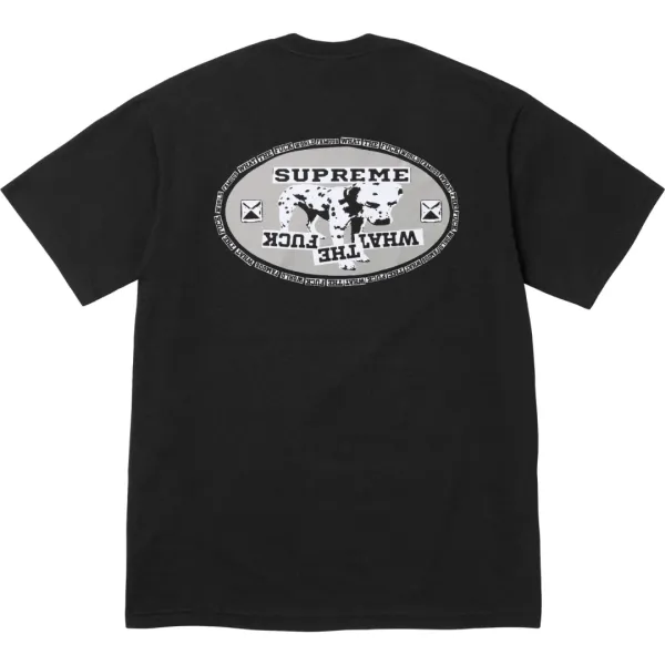 Supreme What The Fuck Dalmatian Oval Logo Black T-Shirt - 1