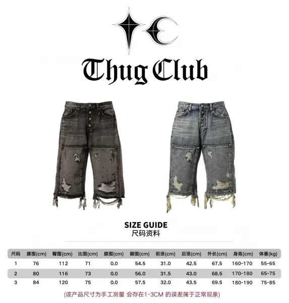 Thug Club Distressed Wide-Leg Denim Shorts Black and Blue - 1
