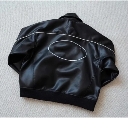 Off-White™ Diagonal Stripe Leather Jacket Black - 1