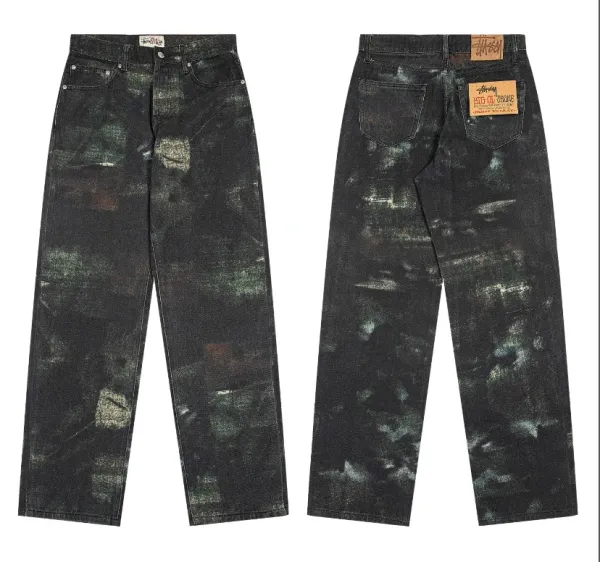 Stüssy x Big Ol' Trunks Distressed Black Tie-Dye Jeans - 1