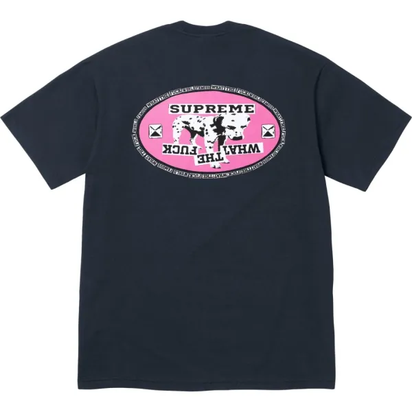 Supreme What The Fuck Dalmatian Oval Logo Navy T-Shirt - 1