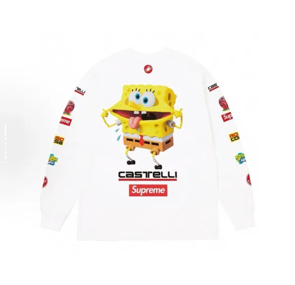 Supreme x Castelli SpongeBob SquarePants Long Sleeve T-Shirt White - 1