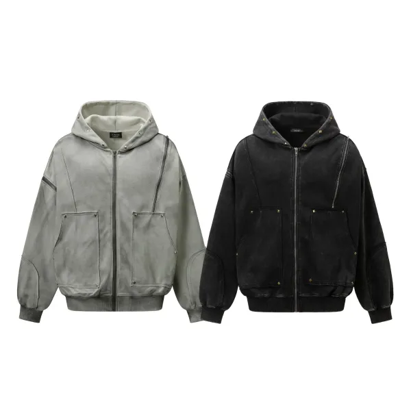 Extreme Cause Studded Zip-Up Hoodie Gray - 5