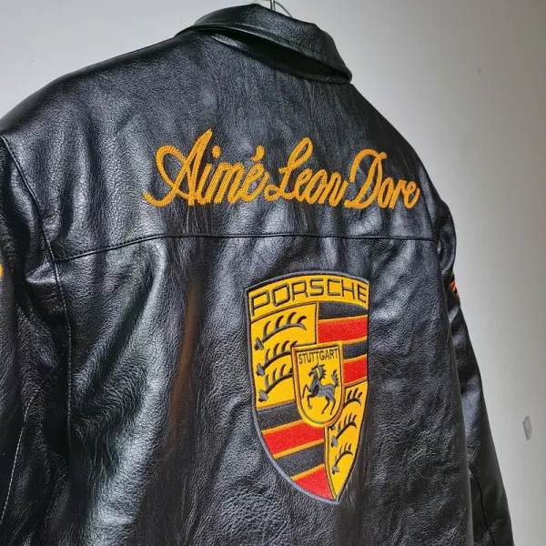 Aimé Leon Dore x Porsche Leather Racing Jacket Red - 11