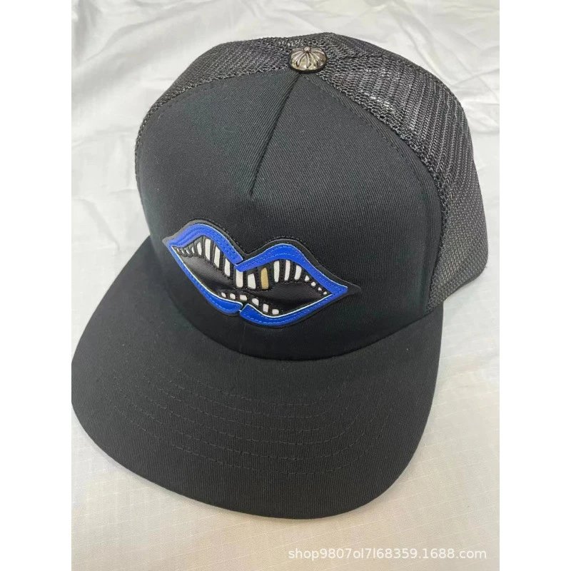 Chrome Hearts Lips Embroidered Black Mesh Baseball Cap - 1