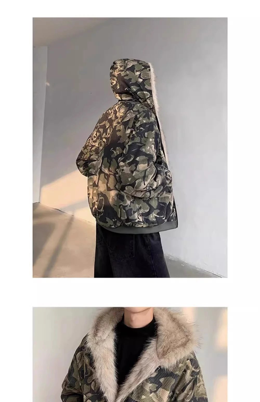 Camouflage Fur-Trimmed Bomber Jacket - 11