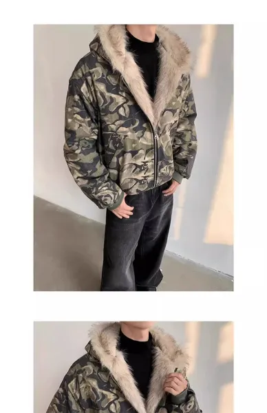 Camouflage Fur-Trimmed Bomber Jacket - 13