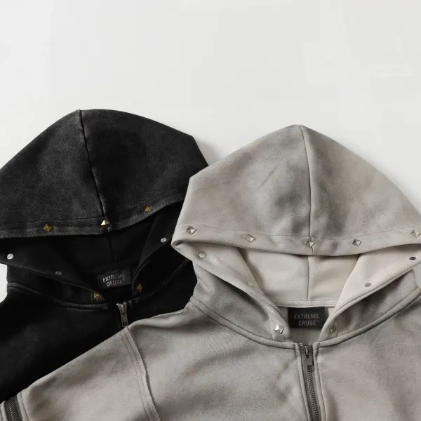 Extreme Cause Studded Zip-Up Hoodie Gray - 10