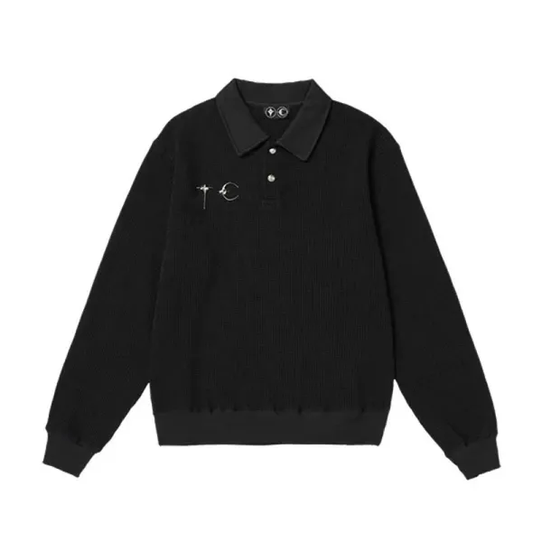 Yohji Yamamoto x CDG Play Black Waffle-Knit Polo Shirt - 1