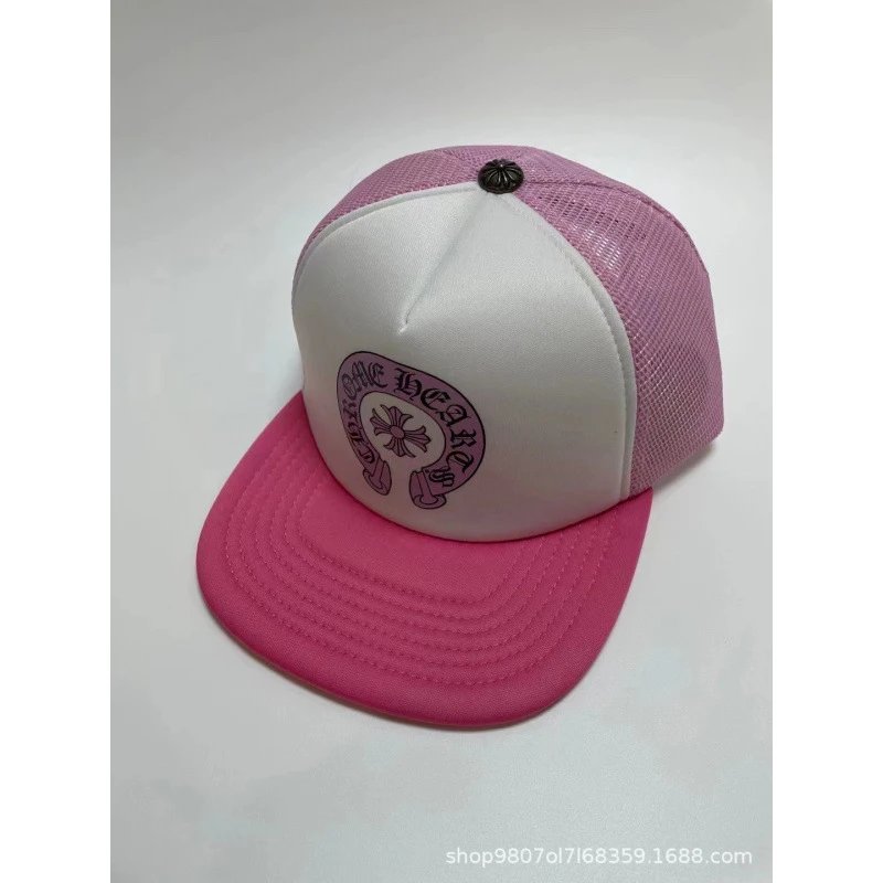Chrome Hearts Horseshoe Logo Trucker Cap Pink and White - 1