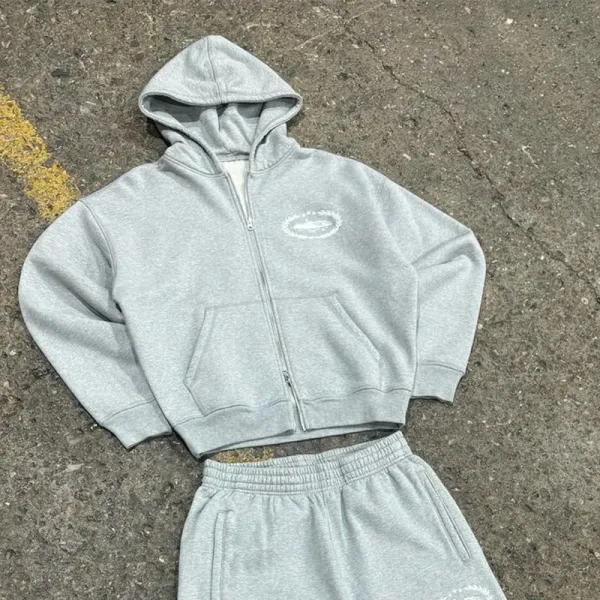 Off-White™ Oval Logo Zip-Up Hoodie and Sweatpants Set Gray - 1