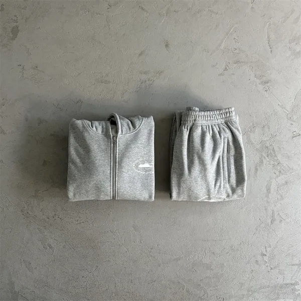 Off-White™ Oval Logo Zip-Up Hoodie and Sweatpants Set Gray - 24