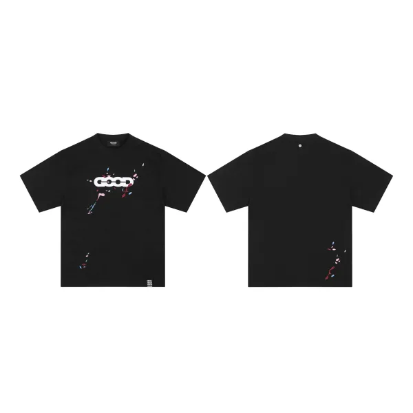 COOD Chain Link Splatter Print Black T-Shirt - 1