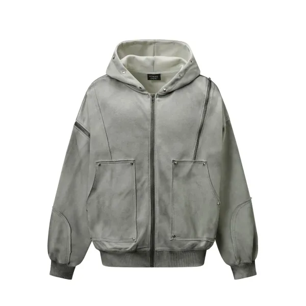 Extreme Cause Studded Zip-Up Hoodie Gray - 1