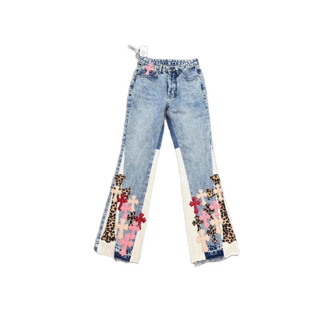 Light Blue Cross Embellished Flare Jeans