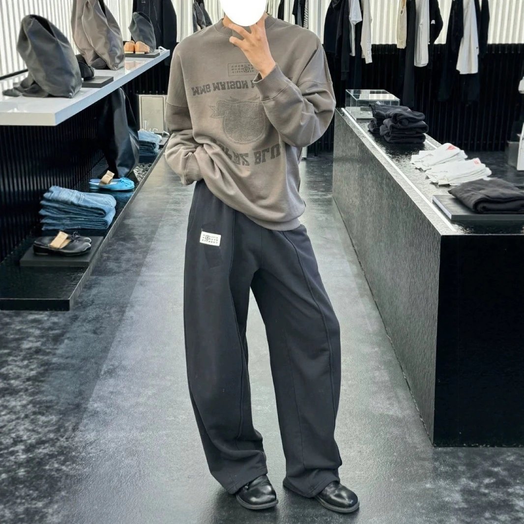 Tape Number Print Loose Straight Sweatpants