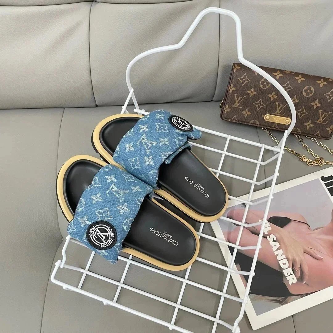 Louis Vuitton Monogram Satin Slide Sandals White Slippers - 8