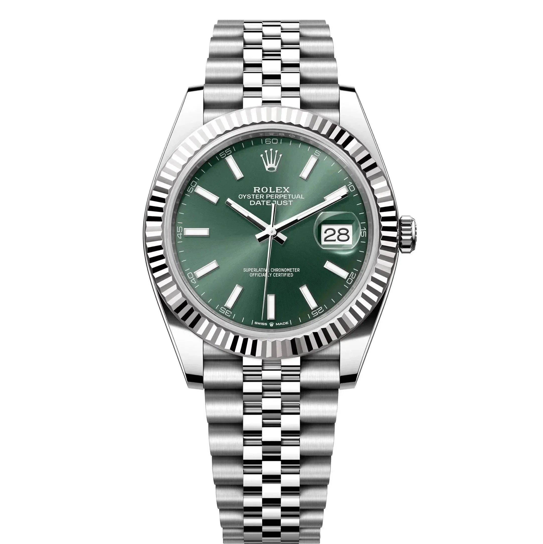 Rolex Datejust and Submariner — Steel Bracelet, Green Dial, Baton Markers