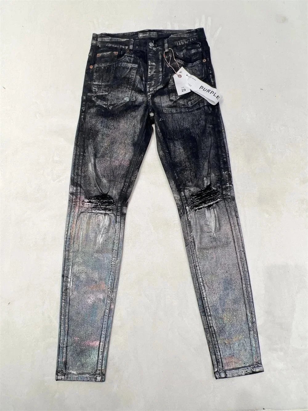 Philipp Plein Metallic Silver Distressed Skinny Jeans - 34