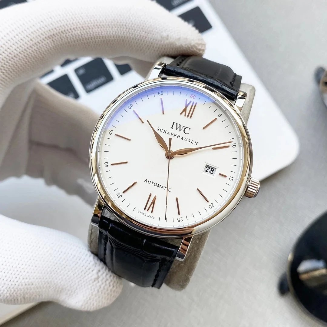 IWC Schaffhausen Portugieser Automatic White Dial Black Leather Watch Watches - 5