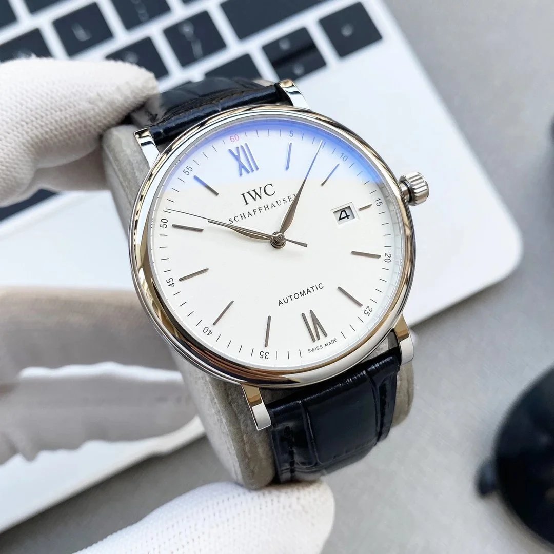 IWC Schaffhausen Portugieser Automatic White Dial Black Leather Watch Watches - 9
