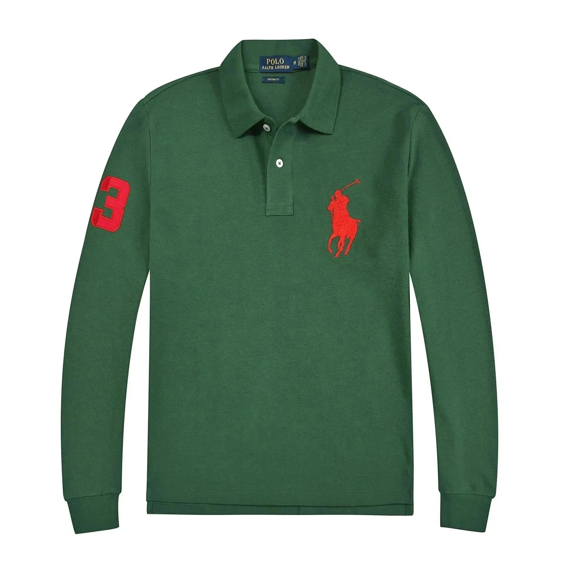 Polo Ralph Lauren Green Long-Sleeve Polo Shirt with Red Pony Logo Green