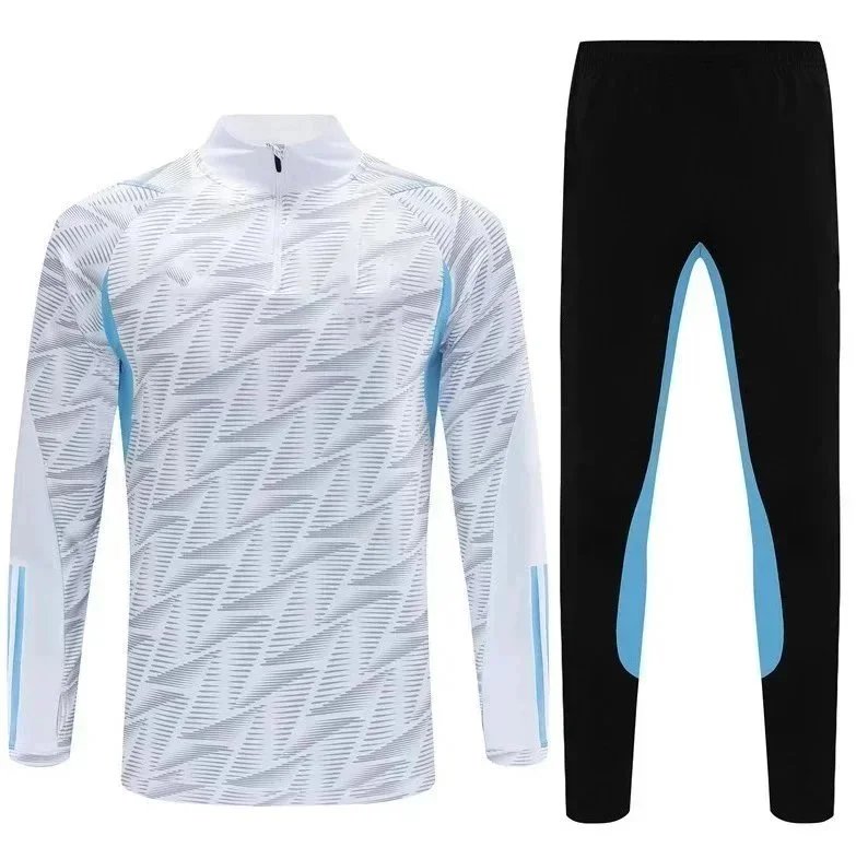 Design Performance Tracksuit Set White/Black with Light Blue Accents Activewear - 7