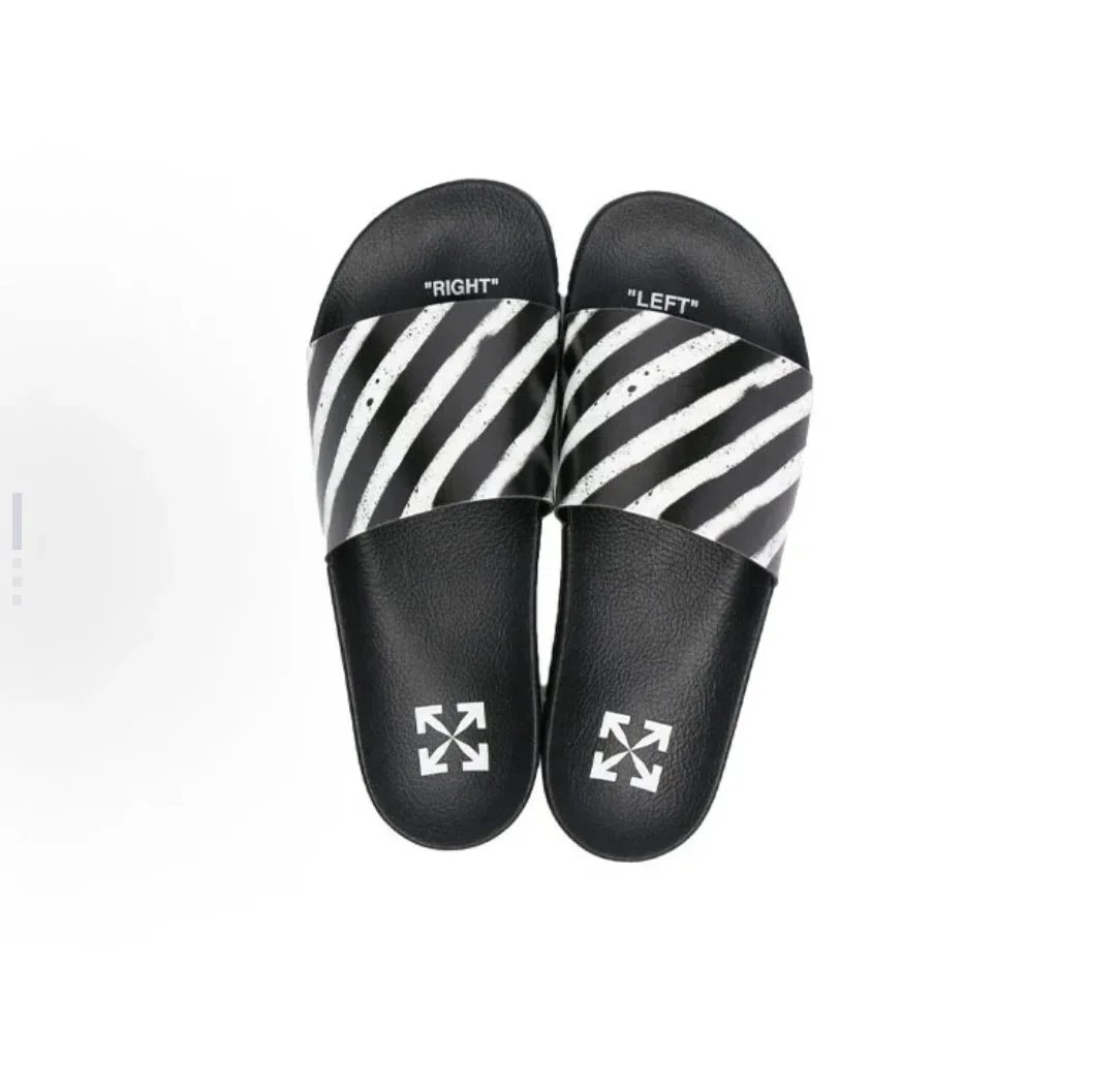 Off-White Diagonal Stripe Slide Sandals Black/White