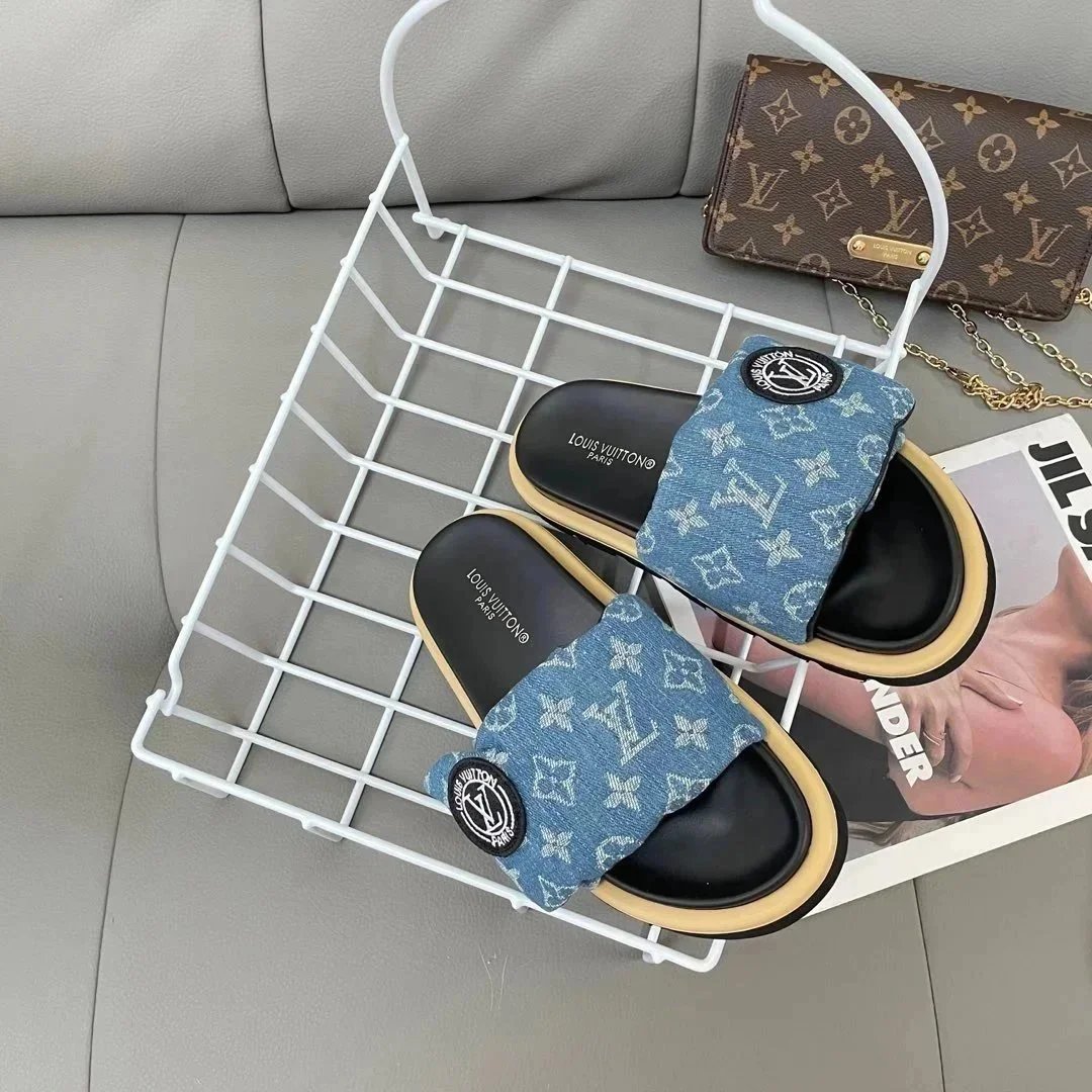 Louis Vuitton Monogram Satin Slide Sandals White Slippers - 9